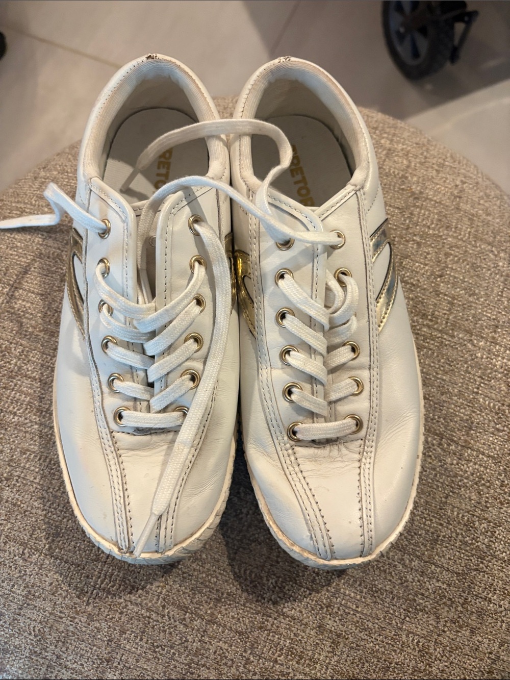 P448 White Leather Sneakers with Gold Accents